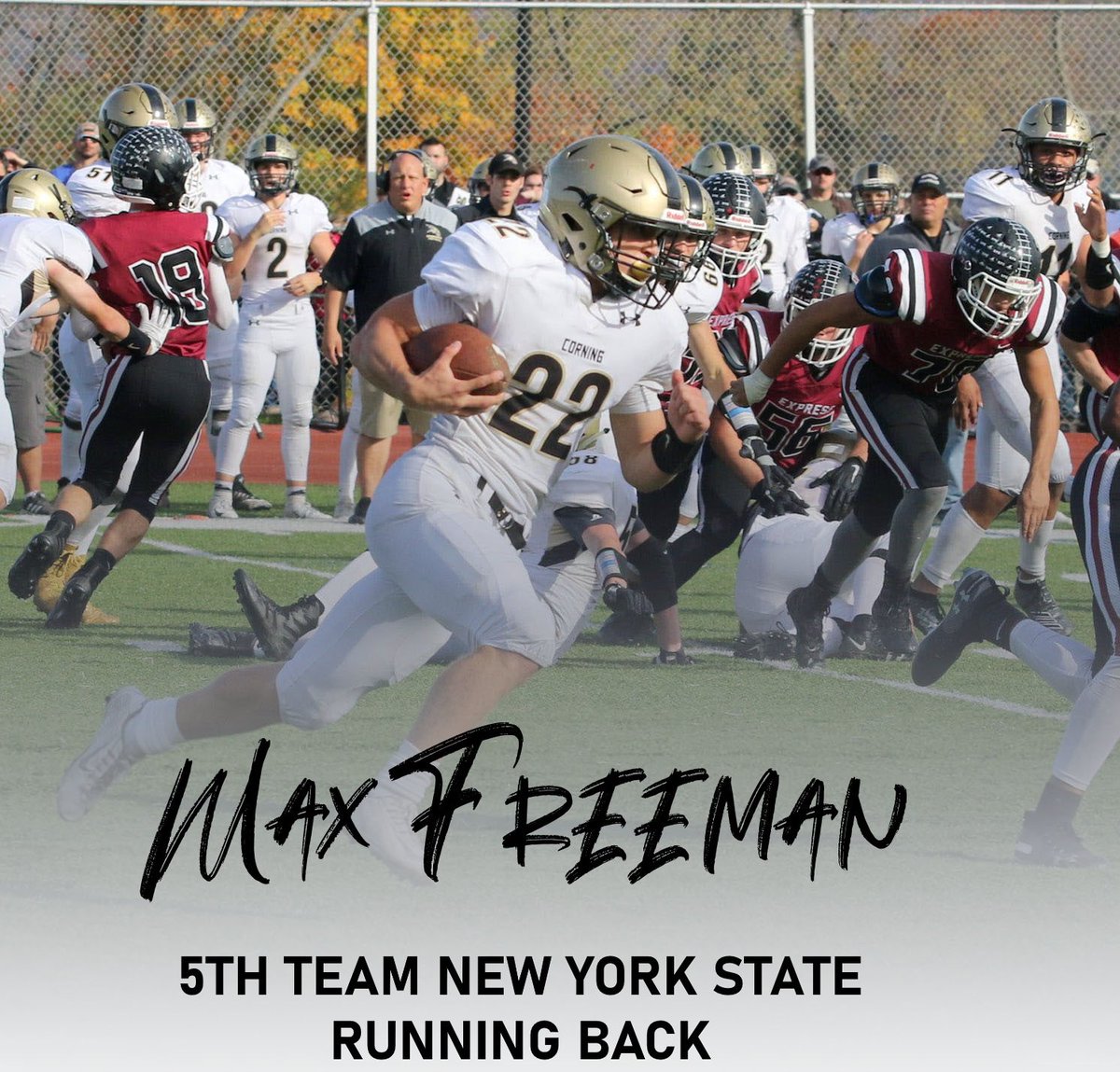 corningfootba11's tweet photo. Congratulations @seth_hogue30 , Max Freeman, @joey_ott2, and Jake Townsand for being selected to the New York State Class AA Football Teams! #corninghawksfootball #s4cot https://t.co/9V9DdDlXEI