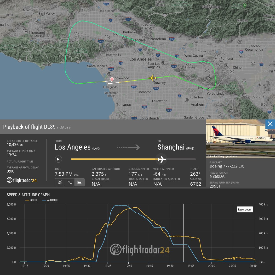 flightradar24's tweet photo. Delta issued an updated statement today regarding #DL89, which dumped fuel on emergency approach to LAX yesterday, saying Delta crews worked with LA schools overnight to clean areas where students might come in to contact with the fuel.
Playback and data: https://t.co/w8gfDkHsse https://t.co/dupyKsFa2r
