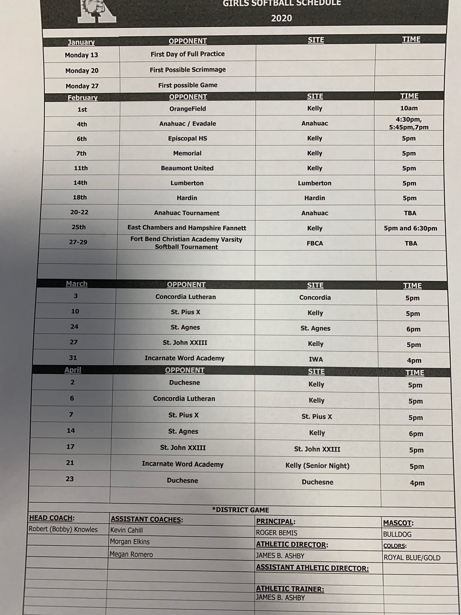 2020 softball schedule! Make sure to come out and support your dawgs this year‼️‼️