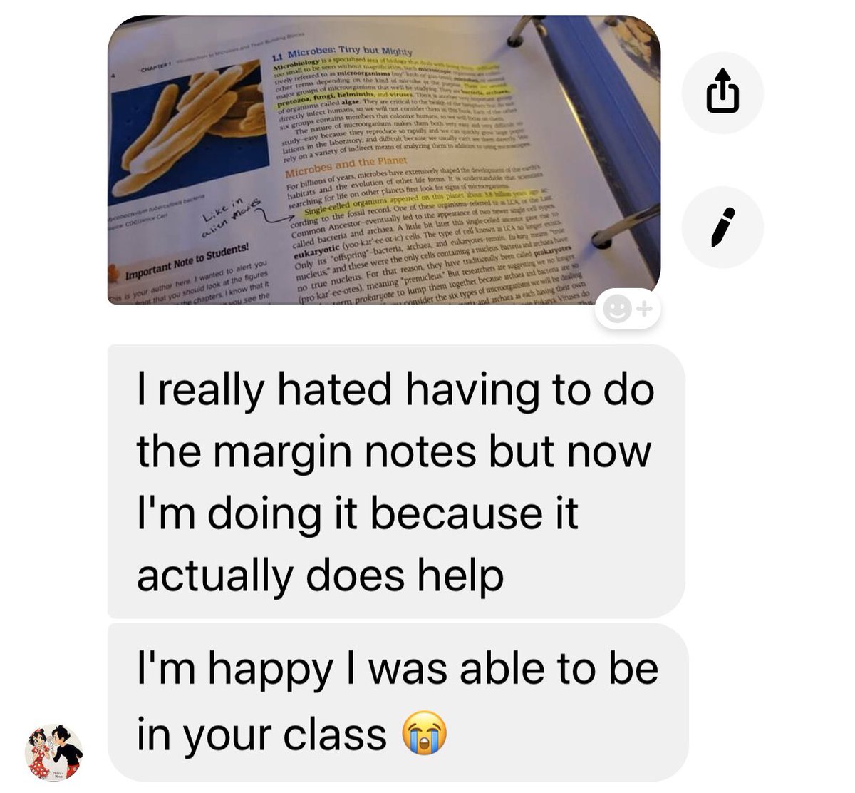 I ❤️ hearing from former students! Started the week with a visit from <a href="/romellowalters/">romellowalters</a> to catch up on all his college success at Moravian College. Tonight I got a message from a C/O ‘19 grad to tell me how she is marking the text at college. 😍