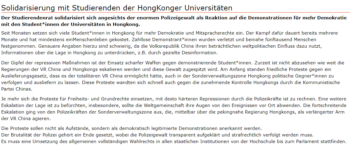 Vielen Dank für Ihre Unterstützung!!!!Wir schätzen Ihren Mut <a href="/StuRaFreiburg/">StuRa Uni Freiburg</a> 

Und wir brauchen mehr Leute um #Demokratie und #Freiheit zu fördern 

stura.uni-freiburg.de/news/HongKong

#stehthkbei