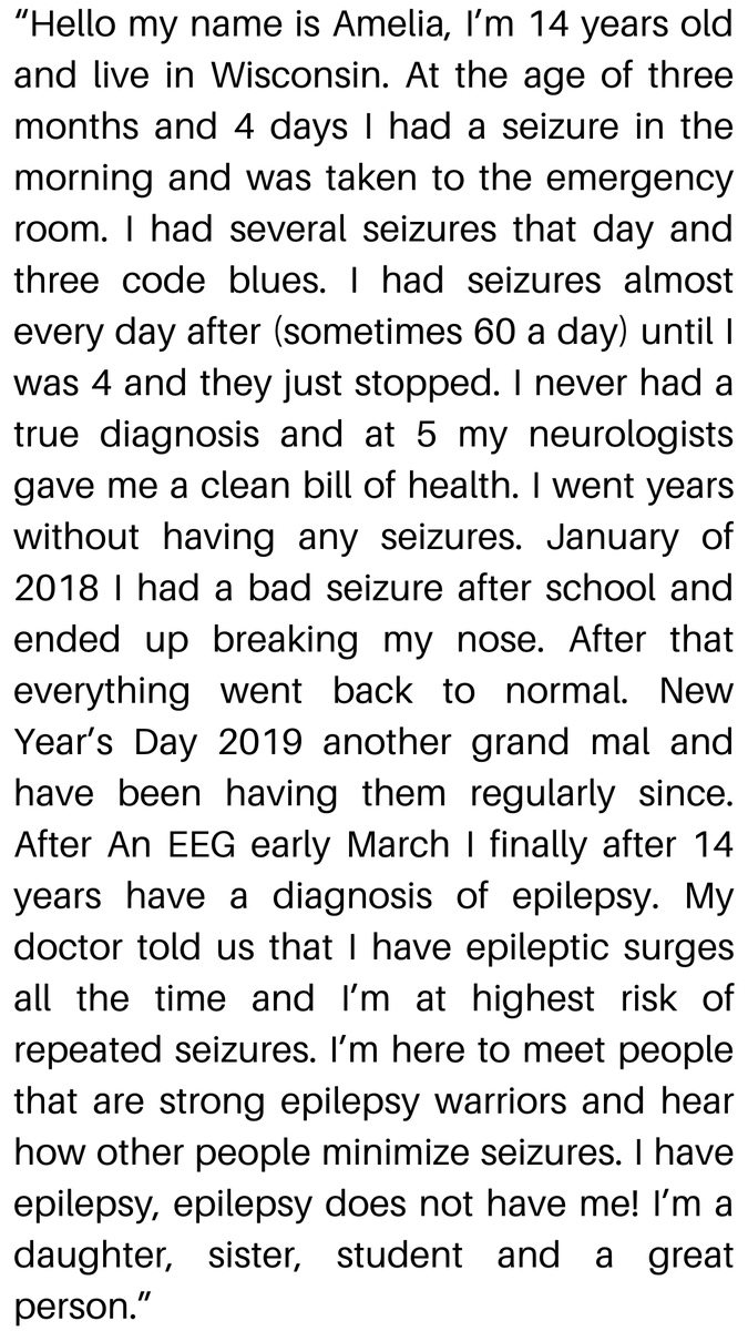 globalepilepsy's tweet photo. “Hello my name is Amelia, I’m 14 years old and live in Wisconsin. At the age of three months and 4 days I had a seizure in the morning and was taken to the emergency room...” https://t.co/ujaPPywmSb