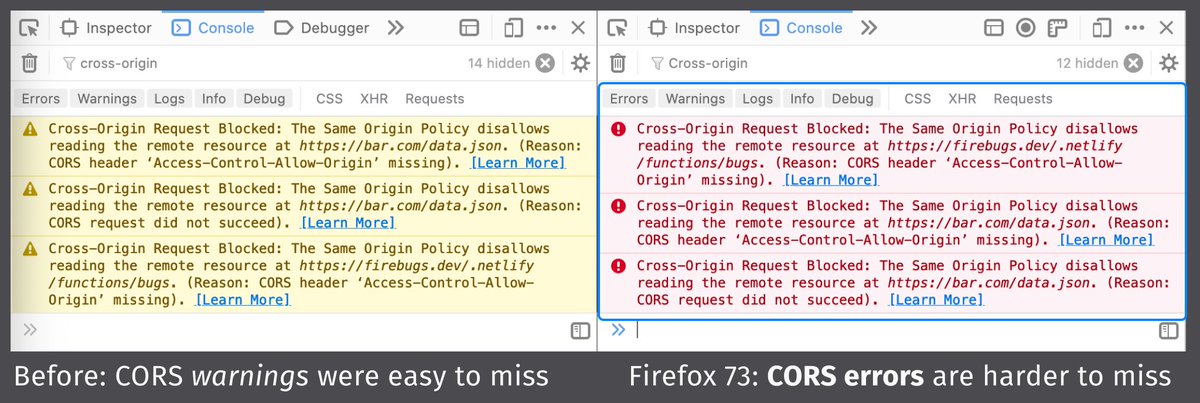 Better CORS errors, previously warnings