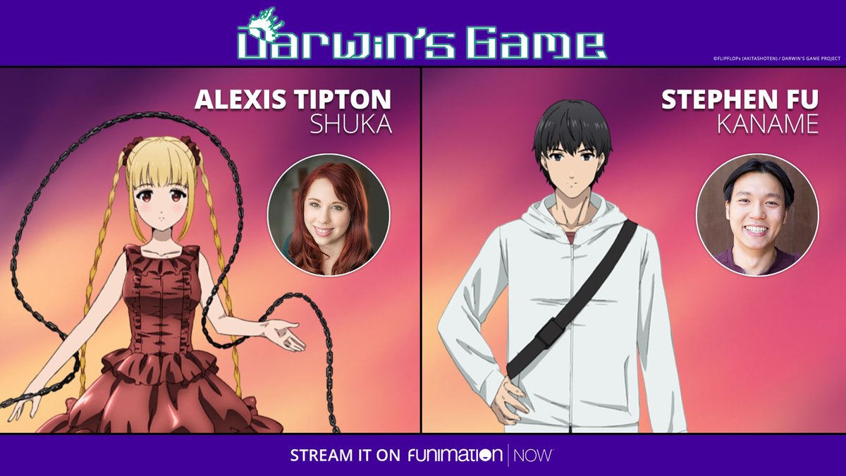 Aniplex Of America On Twitter English Cast Announcement The English Cast Of The Simuldub Of Darwin S Game Has Been Decided Kaname Sudo Stephen Fu Shuka Alexis Tipton Don T Miss The Premiere Of