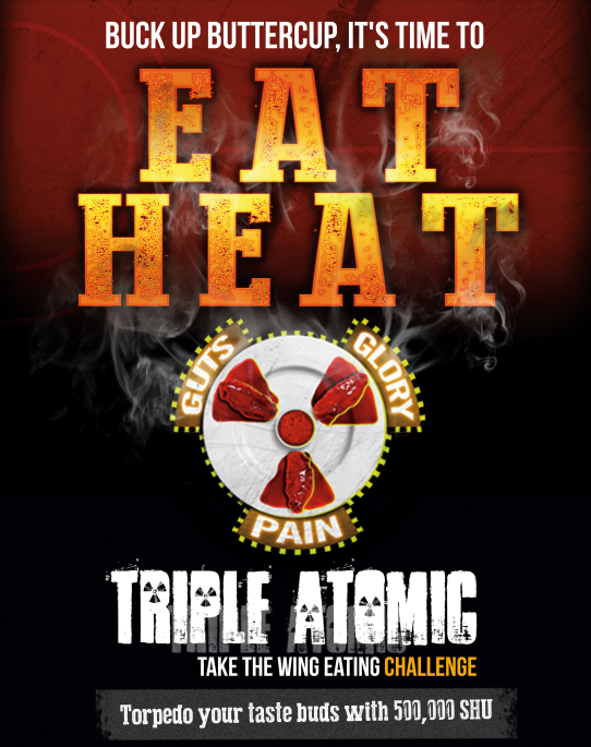 QSLEdison's tweet photo. Buck up buttercup, it's time to Eat Heat 😉 Are you tough enough to take on the challenge?! 🔥#EATHEAT #tripleatomic #quakersteakandlubenj #heatit #spicy #hotinhere https://t.co/7l0LJqopY4