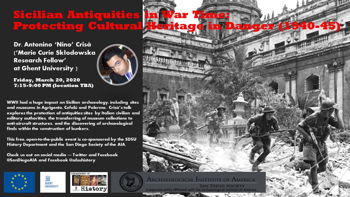 Elizabeth A. Pollard, PhD (@sdsu_h100) on Twitter photo Save-the-date for Dr. Antonino Crisa's talk --- Sicilian Antiquities in War Time" --- on March 20, 2020 (7:15-9:00 PM at SDSU, room TBA). Co-sponsored by Department of History <a href="/SDSU/">San Diego State University</a> and <a href="/SanDiegoAIA/">San Diego AIA</a> Save-the-date for Dr. Antonino Crisa's talk --- Sicilian Antiquities in War Time" --- on March 20, 2020 (7:15-9:00 PM at SDSU, room TBA). Co-sponsored by Department of History <a href="/SDSU/">San Diego State University</a> and <a href="/SanDiegoAIA/">San Diego AIA</a>