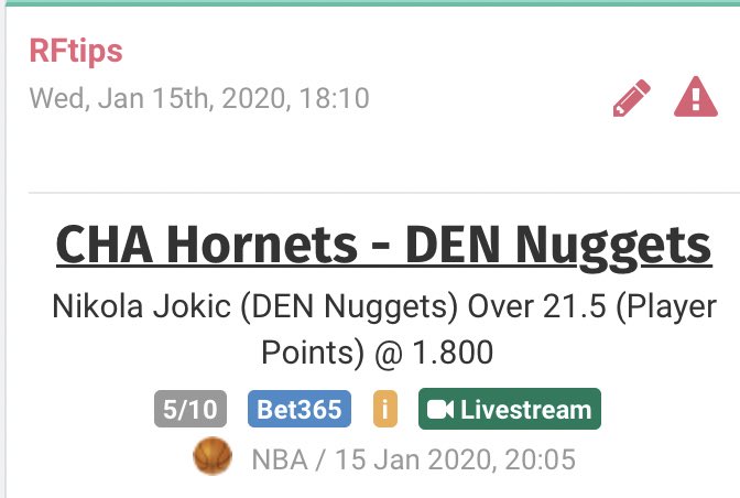 FtipsR's tweet image. Vuelve la #NBA con dos picks.

Nikola Jokic (#MileHighBasketball) over 21.5 puntos 
Momio: 1.8
Porcentaje: 5%