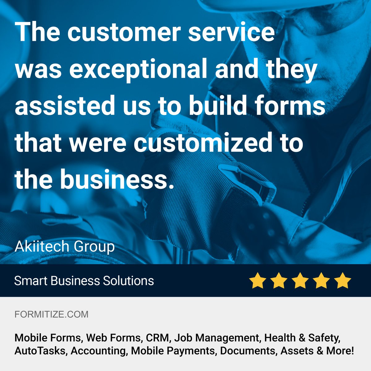 Formitize's tweet photo. https://t.co/rSsZsOmIHo
Formitize - Akiitech Group say Formitize customer service was exceptional. Find out more at https://t.co/yp9V7gNSGs
#paperless #smartforms #formitize #mobile #businesssolutions https://t.co/FZGqUej67e