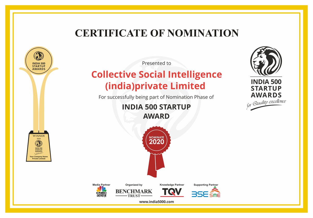 humanvsdigital's tweet photo. We've been nominated for the India 500 Startup Awards in India, how exciting! Looking forward to more innovative projects and wonderful people in 2020 :)

#CSI #Innovation #Collaboration #Award #tech #technology #startup #india #people #process https://t.co/67BtnlMwPF