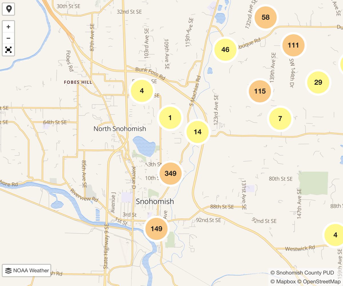 snohomishweath1's tweet photo. Hereโs the power outage map for Snohomish. #snohomish #snopud #wawx #poweroutages @SnoPUD will get you hooked up in no time. https://t.co/DcRkti3otV
