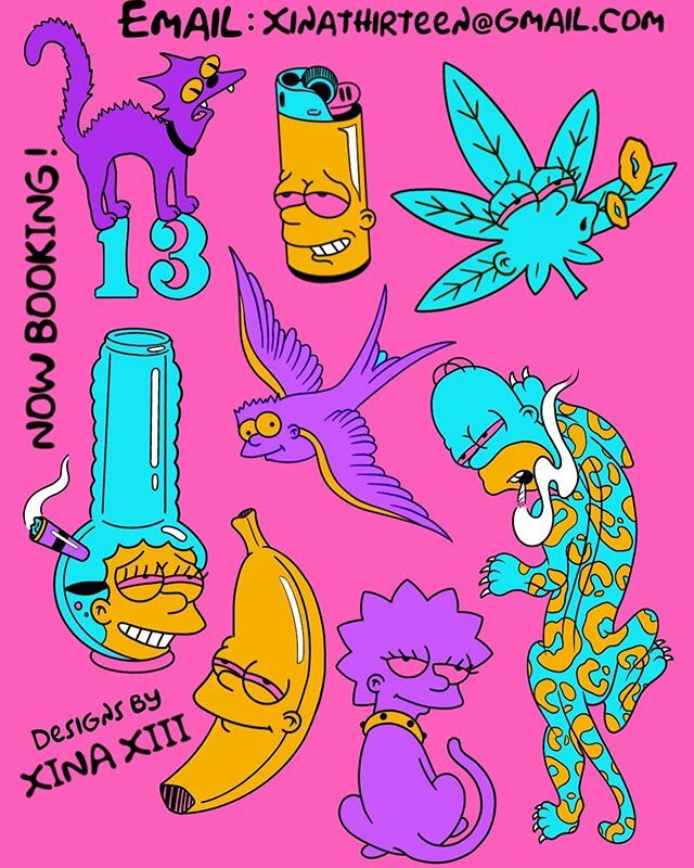 xina13's tweet photo. New designs available to book 💨💨
This sheet $200-400 email:
Xinathirteen@gmail.com
📞818.287.8842
.
#xinaxiii #thedolorosa #dolorosatattoo #losangeles #thesimpsons #shittysimpsonstattoos #thesimpsonstattoo #stonersimpsons #stoner #hightimes #weedtattoo #gas #ogkush #kush #rec… https://t.co/qr0U7Lw8Ow