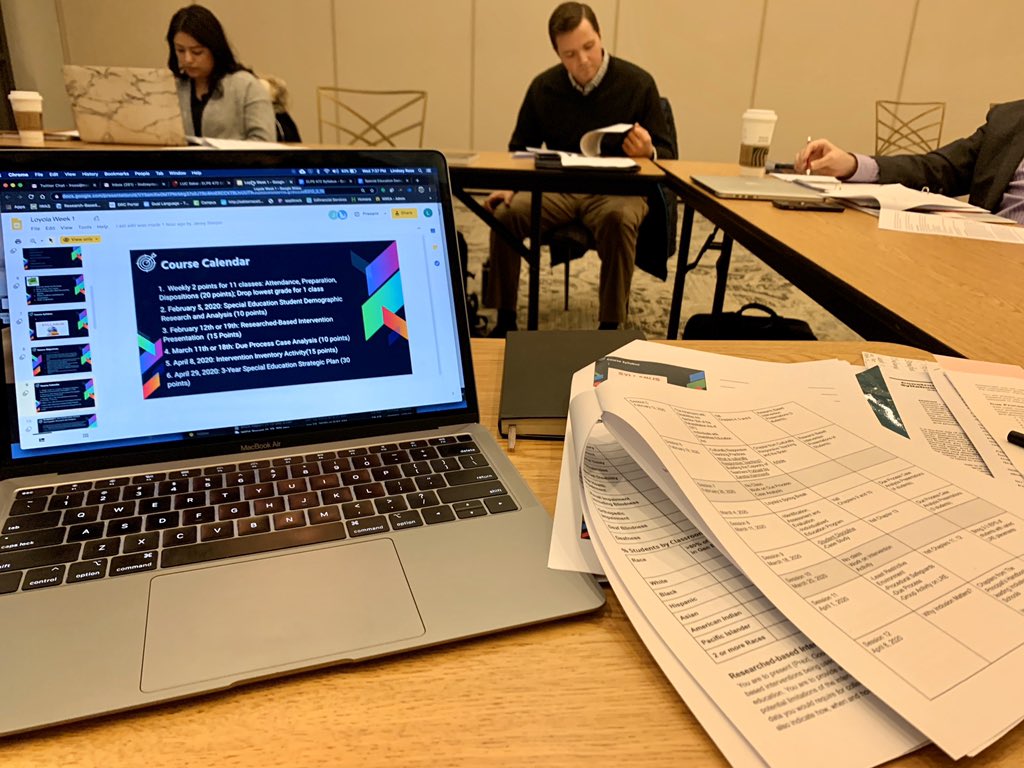 LindseyERose's tweet photo. So excited to be back with my doctoral crew after a nice break! Lucky to have @JennySterpin leading our Special Ed Leadership class! @LoyolaSOE #112Leads https://t.co/jE7sKMpLqe