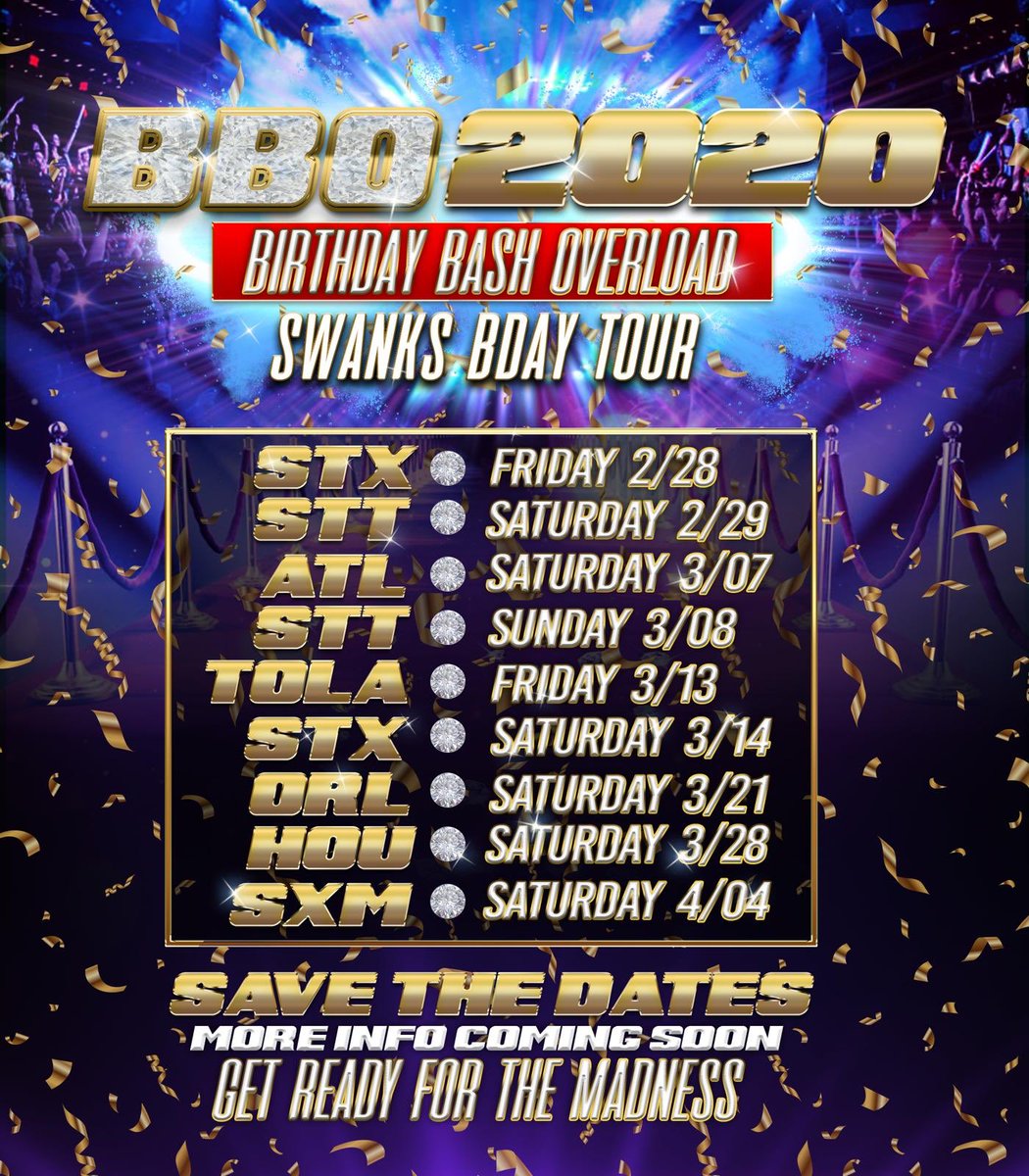 iammarvelus's tweet photo. Why have one birthday bash when you can have 9 of them?! 🥴 This wouldn’t even be possible without y’all! Thank You for always rocking with me! #BBO2020 #BirthdayBashOverload #SwanksBdayTour https://t.co/MGQxx6EVpi