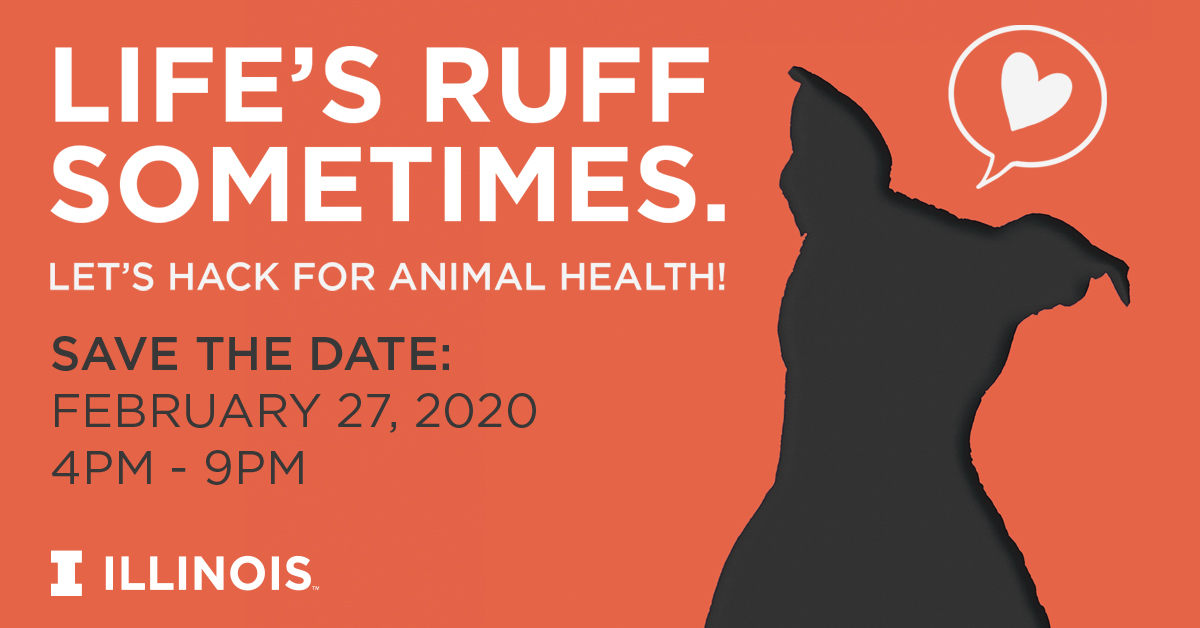 VetMedIllinois's tweet photo. This year’s #HackForAnimalHealth takes on anxiety in dogs – it’s a @VetMedIllinois and @SCDIllinois joint presentation, hosted by @ScholCommons at @IllinoisLibrary. Save the date for 2/27, 4-9PM, and let’s make life less ruff for our pals. PS: Cash prizes! https://t.co/ULMgplpi1q https://t.co/j6IeeNElPz