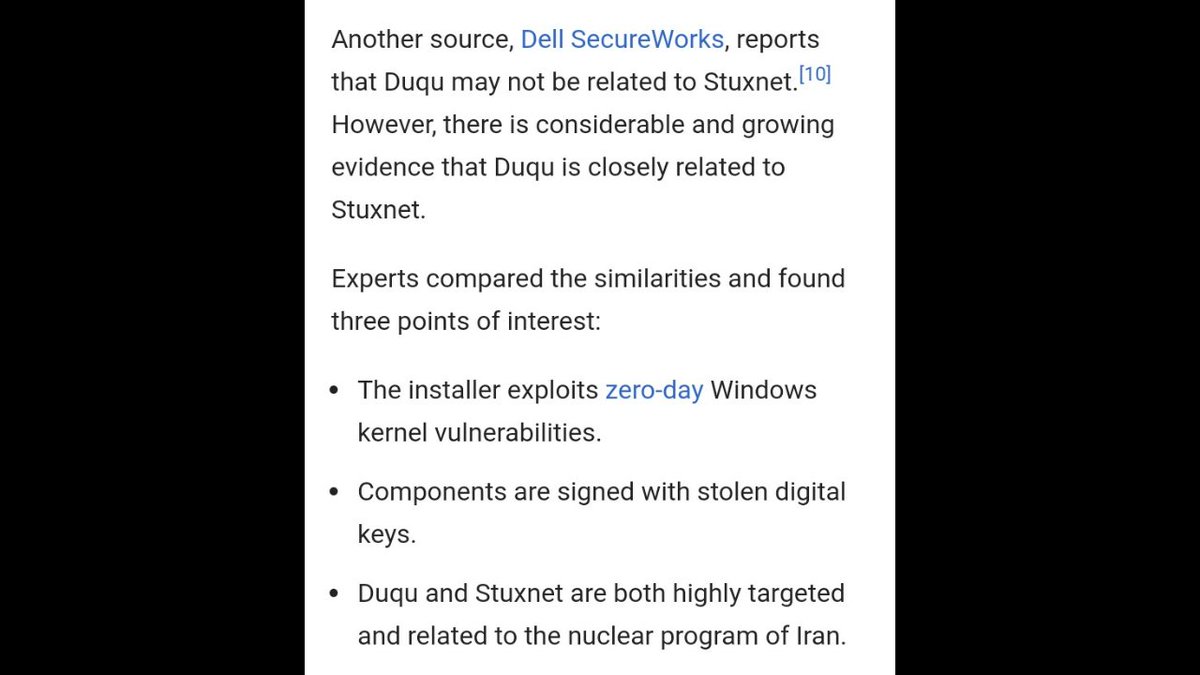 Duqu and Stuxnet related to the Iran Nuclear Program  https://en.m.wikipedia.org/wiki/Duqu 