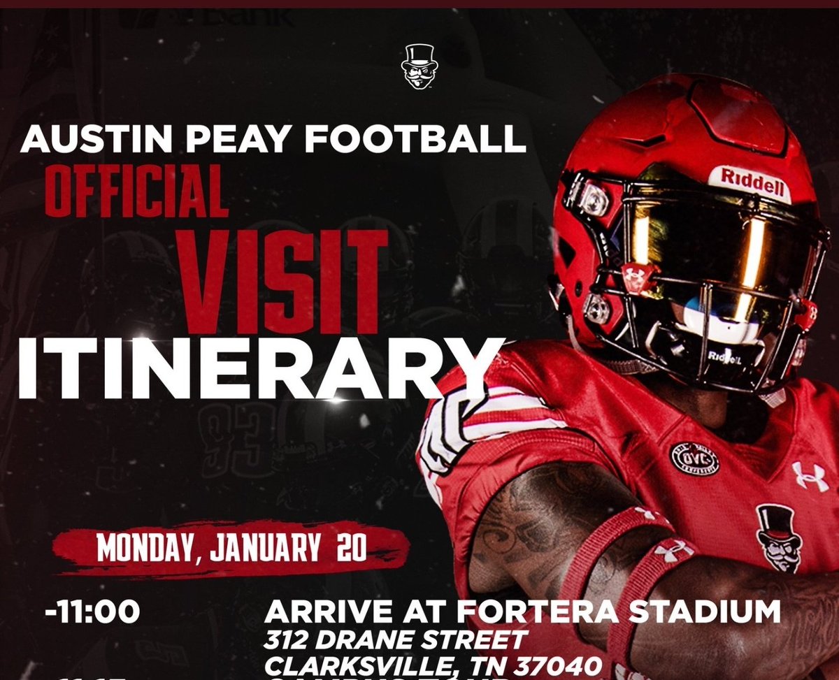 Robert_Marsh3's tweet photo. Austin Peay State Football Official Visit Monday📌 Cant wait!! @APCoachHud @_CoachBump @eddy_morrissey @CoachSollenne 
#MLKDay
#CutDifferent
#LetsGoPeay https://t.co/waFsO6gTQv