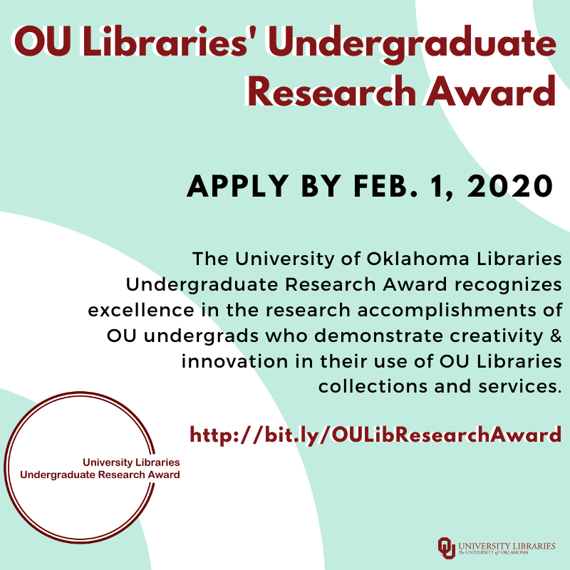 #OULibraries Undergraduate Research Award recognizes excellence in the #research accomplishments of OU undergraduate students who demonstrate creativity and innovation in their use of OU Libraries collections and services. 

👉Apply at: bit.ly/OULibResearchA…