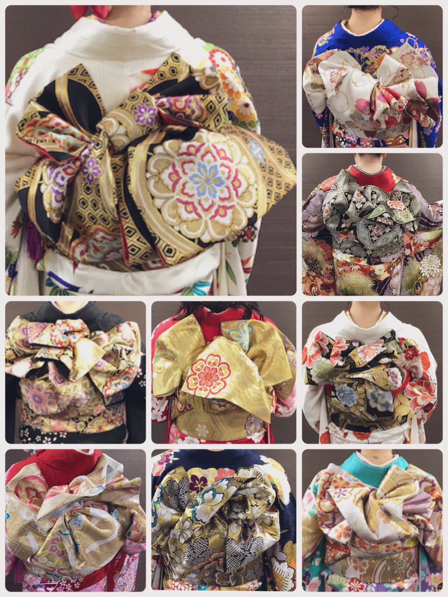 hon_suminoe's tweet photo. 先日の成人式での帯結び
まとめました( •̀ᴗ•́ )/

お太鼓系、文庫系、などの形に
羽や結び目を増やし豪華に魅せます✨ https://t.co/ECFtjvxWkG