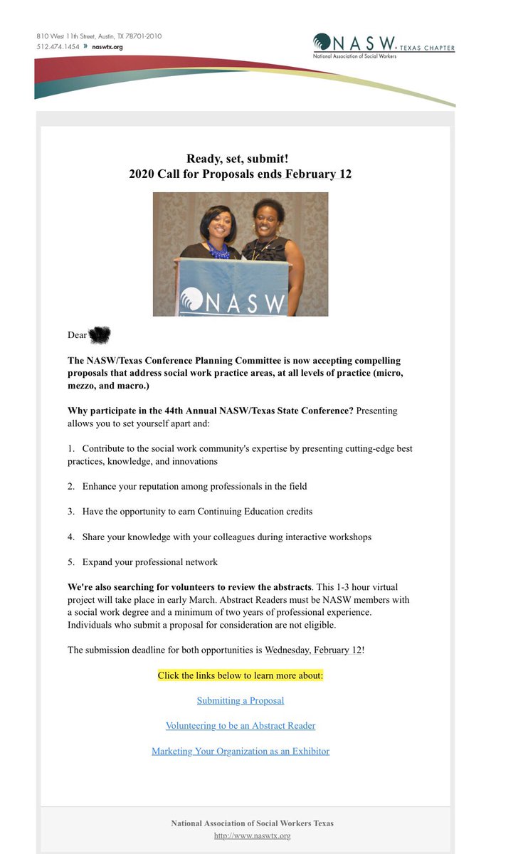 SswaTsu's tweet photo. Nothing but pride when you open your NASW email and see your Program Director. Way to go Dr. Lang. #makeanimpact #TarletonState #TarletonSOCW @realsocialwork @DrNJonesTSU @dr_randle24 https://t.co/AHRuyplPhd