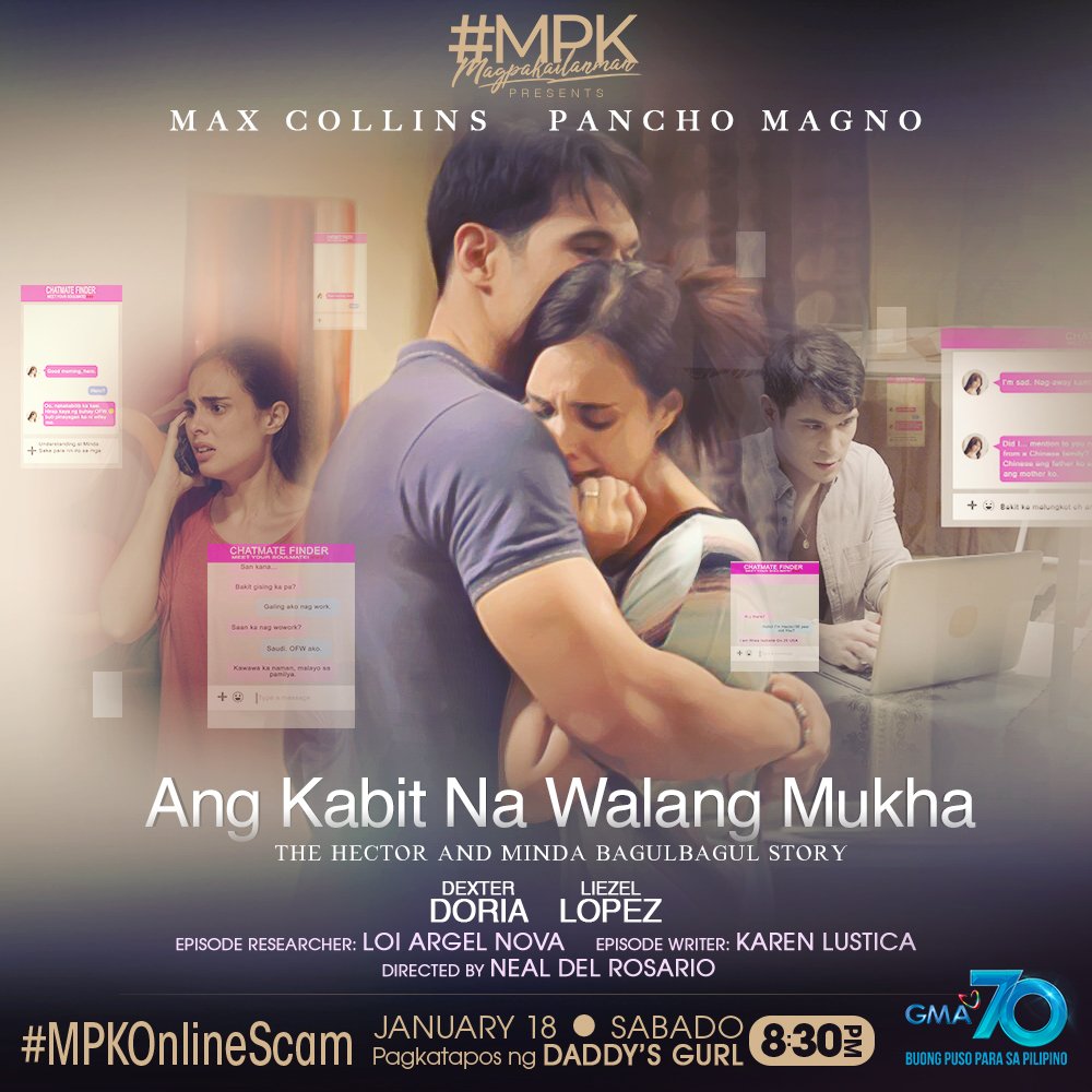 Sparkle_GMA's tweet photo. Panoorin natin ang totoong kuwento nina Hector at Minda โ ang mag-asawang niloko ng isang online professional scammer. Ngayong Sabado na sa #Magpakailanman! #MPKOnlineScam
โข
@MagnoPancho @LiezelLopez_ https://t.co/zeK3TXaV01