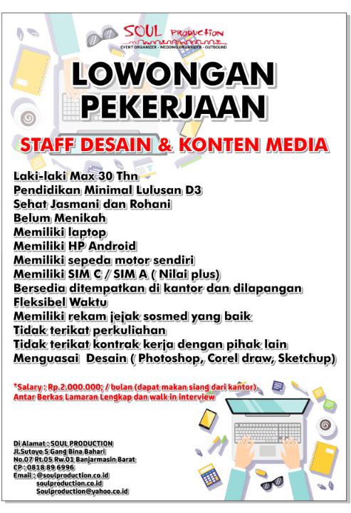 SoulProd_Eo's tweet photo. loker banjarmasin

yg jago desain dan suka mantengin sosmed
@LokerKalsel @shalokal https://t.co/DHymKXhevx