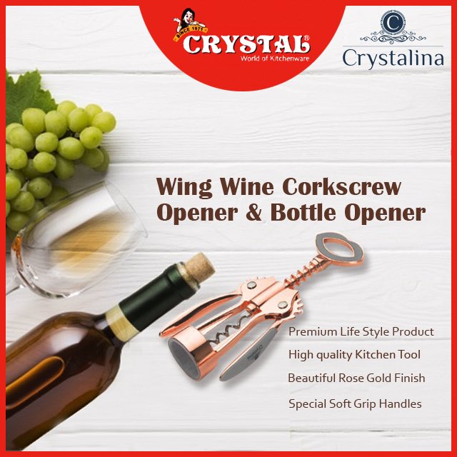CrystalCookware's tweet image. Add elegance and class to your bar setting with Crystal Wing Wine Corkscrew
Opener &amp;amp; Bottle Opener. This high-quality kitchen tool in a rose gold finish is never going to go out of fashion.
 
#crystalindia #modernkitchentools #kitchenaids #smartkitchentools #crystalina