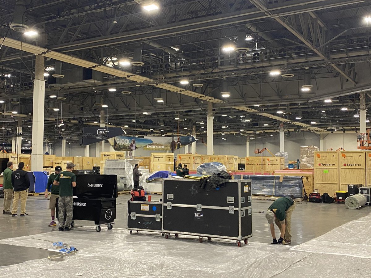 nssfshotshow's tweet photo. The 2020 SHOT Show move-in is well underway as booths are starting to be unboxed! The total weight of the exhibits for the 2019 SHOT Show brought in by Freeman, the Show’s general service contractor, exceeded 7,000,000 pounds, the heaviest show ever held at the Sa... #fullyloaded https://t.co/hZtn3PkOGV