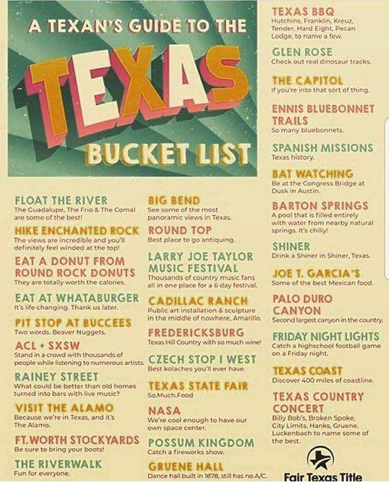 scbowman63's tweet photo. Saw this on social media. Our family has done 12 of these, so we need to get busy & work on the rest. #texastodo #texassites #texaslist #texas #thingstodotexas #texasbucketlist https://t.co/zcdANRXnT8