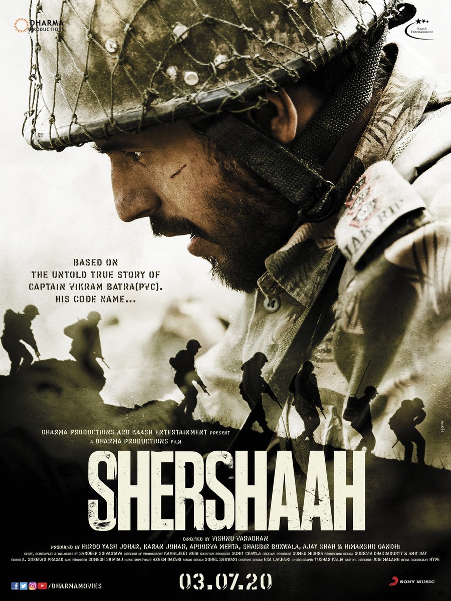 Dharma Productions (@dharmamovies) on Twitter photo An ode to the brave journey of the Kargil War hero.
Presenting <a href="/SidMalhotra/">Sidharth Malhotra</a> in the UNTOLD TRUE STORY of Captain Vikram Batra (PVC) in #Shershaah. Releasing 3rd July, 2020.
<a href="/advani_kiara/">Kiara Advani</a> <a href="/vishnu_dir/">vishnu varadhan</a> @karanjohar <a href="/apoorvamehta18/">Apoorva Mehta</a> <a href="/b_shabbir/">shabbir boxwala</a> An ode to the brave journey of the Kargil War hero.
Presenting <a href="/SidMalhotra/">Sidharth Malhotra</a> in the UNTOLD TRUE STORY of Captain Vikram Batra (PVC) in #Shershaah. Releasing 3rd July, 2020.
<a href="/advani_kiara/">Kiara Advani</a> <a href="/vishnu_dir/">vishnu varadhan</a> @karanjohar <a href="/apoorvamehta18/">Apoorva Mehta</a> <a href="/b_shabbir/">shabbir boxwala</a>