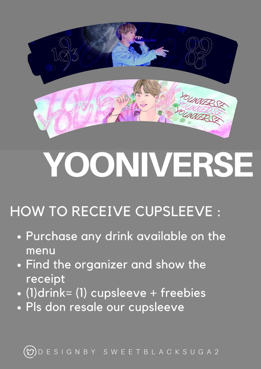Thetreasureboy1's tweet photo. MALAYSIA ARMY HELP RT💜

BTS SUGA CUPSLEEVE EVENT in KUALA LUMPUR 

YOONIVERSE 

Date : 15 March 2020
Venue : Franco, NU Sentral
Time : 11AM - 6PM
#ourYooniverseSUGA https://t.co/zRdV5SiDoB