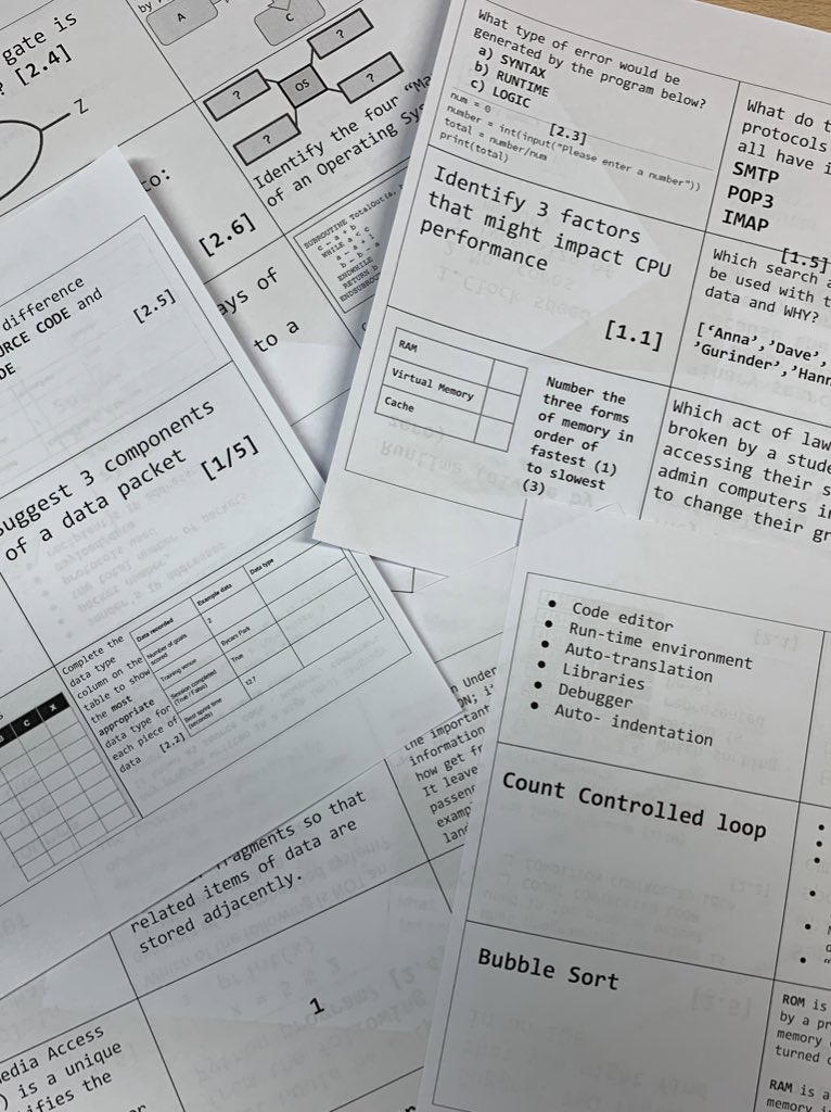 Gripweed1's tweet image. Going to test my #GCSEComputing recall revision grids with Y11 today now that i’ve added some more questions and tweaked the formatting.  Keen on getting student feedback - if they go down well I’ll make some more #caschat
