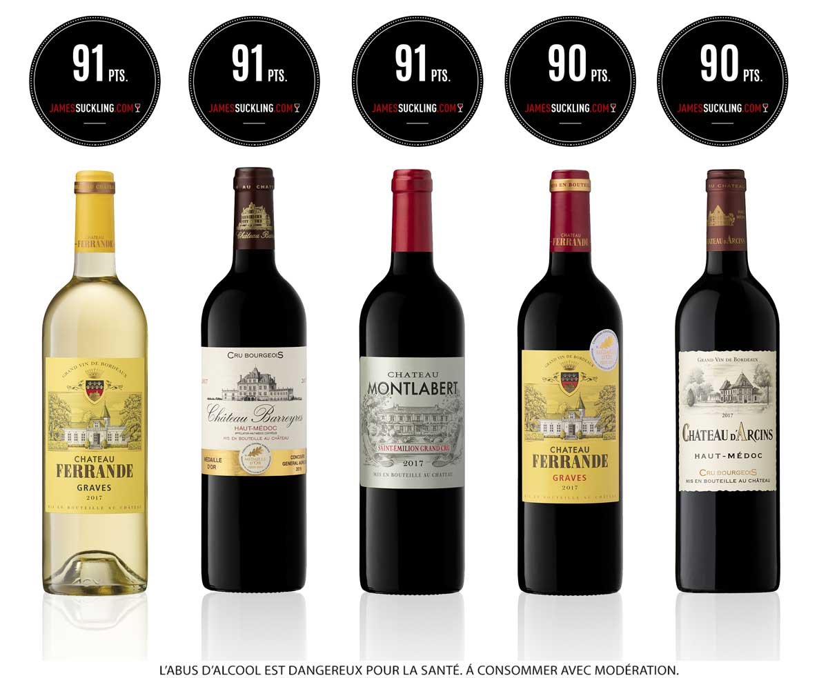 .<a href="/JamesSuckling/">James Suckling</a> vient de révéler ses notes de dégustation du millésime 2017 de cinq de nos propriétés familiales.