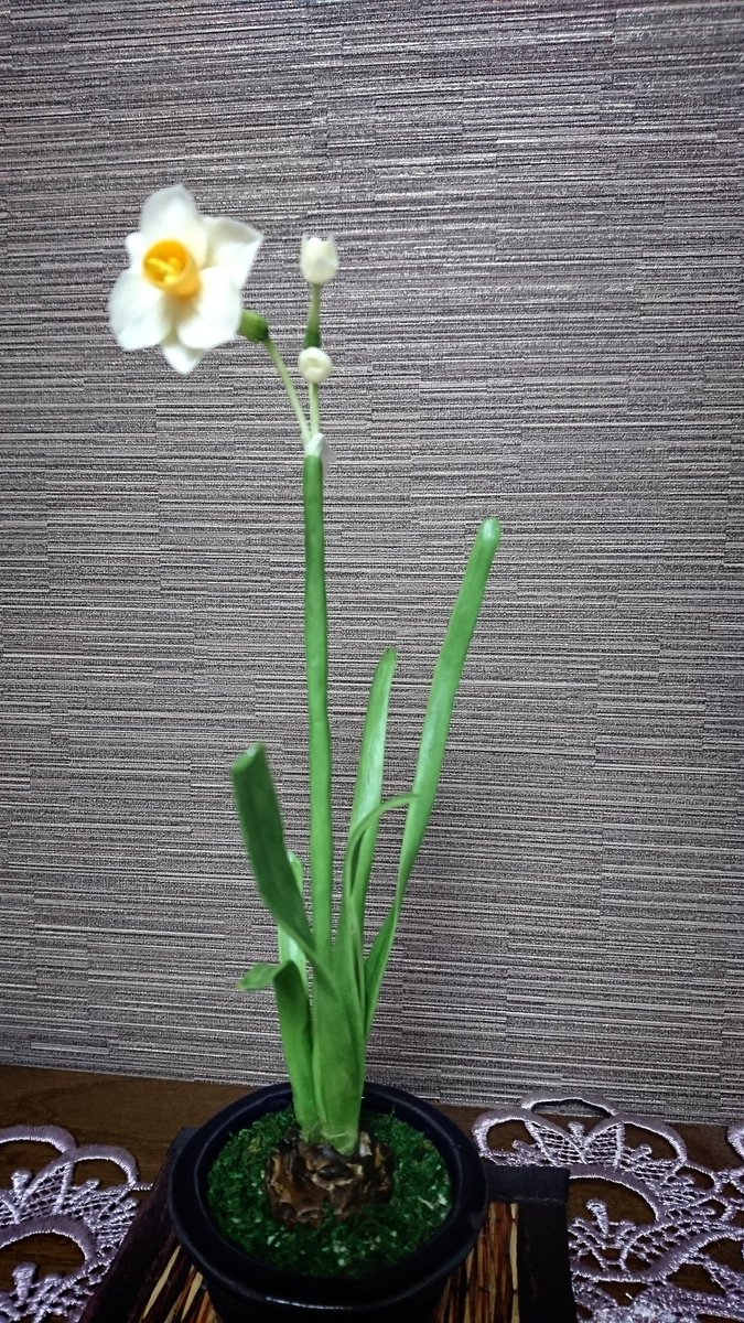 伊集院 樹脂粘土で作った水仙 球根付きです 球根に見えるかな 樹脂粘土 Clayart 樹脂粘土で作る花 水仙