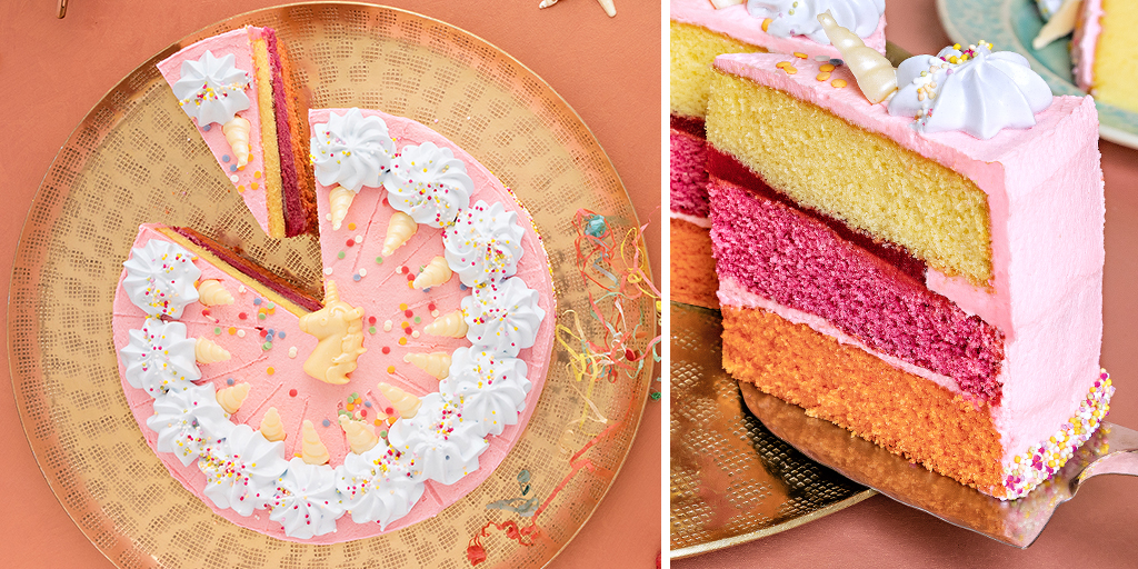 Brighten up your dessert counter this January with the Unicorn Fantasy Cake from <a href="/CLASS1CDESSERTS/">Classic Desserts</a>.

Multi-coloured layers of sponge, raspberry jam, buttercream and pink marshmallow &amp; hand-moulded unicorn horn decorations.