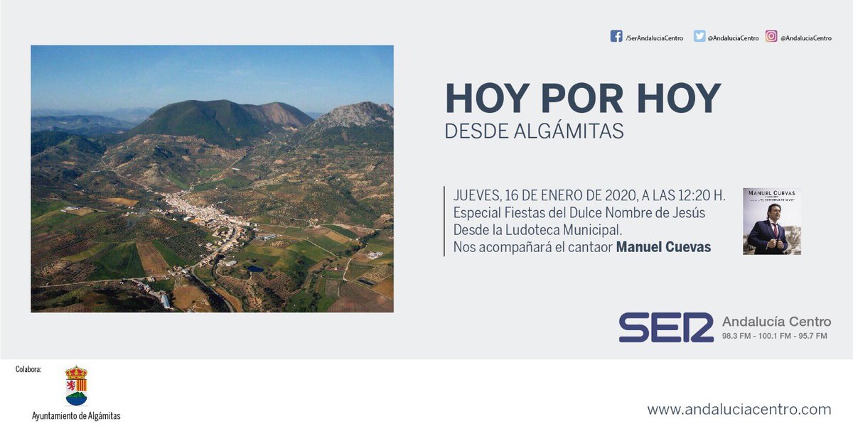 Hoy estaré en directo en el #HoyporHoy de <a href="/AndaluciaCentro/">Ser Andalucia Centro</a> para hablaros de mi concierto Presentación del próximo día 15 de febrero en #Osuna 

Os espero a partir de las 12.20h en la 98.3FM, 100.1FM, 95.7FM.