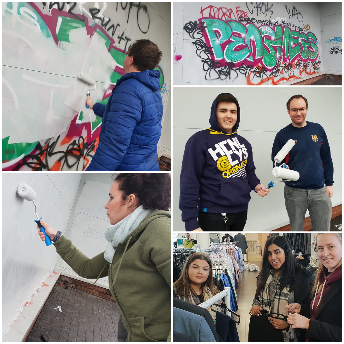 A massive thank you to a team of staff from @U2Diversity and @EHCareersGO who spent a volunteering day with us on Tuesday helping to paint over graffiti on our walls in the pouring raining also doing a great clean-up and sort in our centre ready for our busy year ahead. #CSR