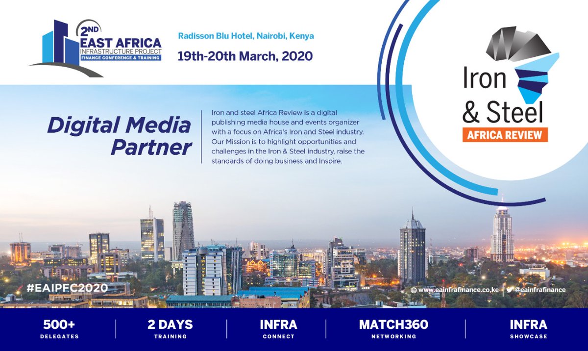 eainfrafinance's tweet photo. Announcing our DIGITAL MEDIA PARTNER for the Conference. Iron and Steel Africa Review is a media house and events organiser with a focus on Africa's Iron and Steel industry.@IronSteelNews #EAIPFC2020 #InfraConnect #InfraShowcase. Reserve your ticket on https://t.co/WbbACjYC4c https://t.co/BJMcWePMs5