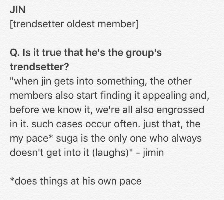 Remember when Jimin said that Jin is the trendsetter of the group. When Jin gets into something, the other members also start finding it appealing and eventually get engrossed into it!