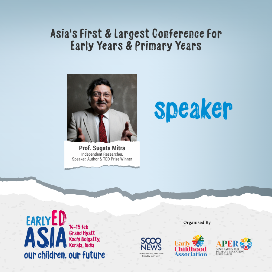 EarlyEdAsia's tweet photo. Honoured to have Prof Sugata Mitra, Independent researcher, speaker, author &amp; TED Prize Winner as a speaker at #EarlyEdAsia 2020 - Asia's First &amp; Largest Conference for Early Years &amp; Primary Years. Register at https://t.co/CY1tQIX21E #EEA2020 #OurChildrenOurFuture @Sugatam https://t.co/k1adI6jF0l