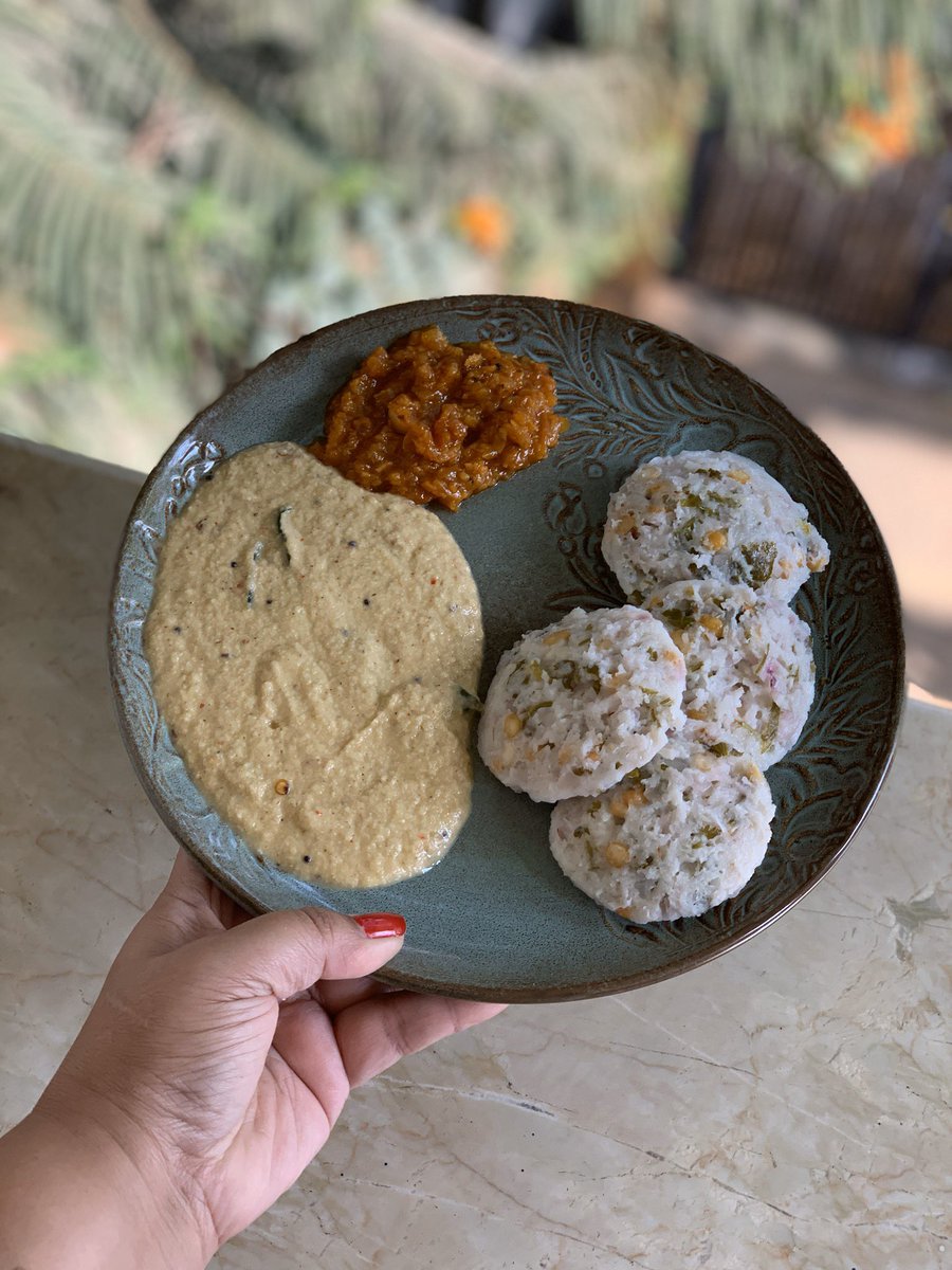 Breakfast today - Green tomato chutney, masala idli and pineapple thokku  #sinamonBreakfast