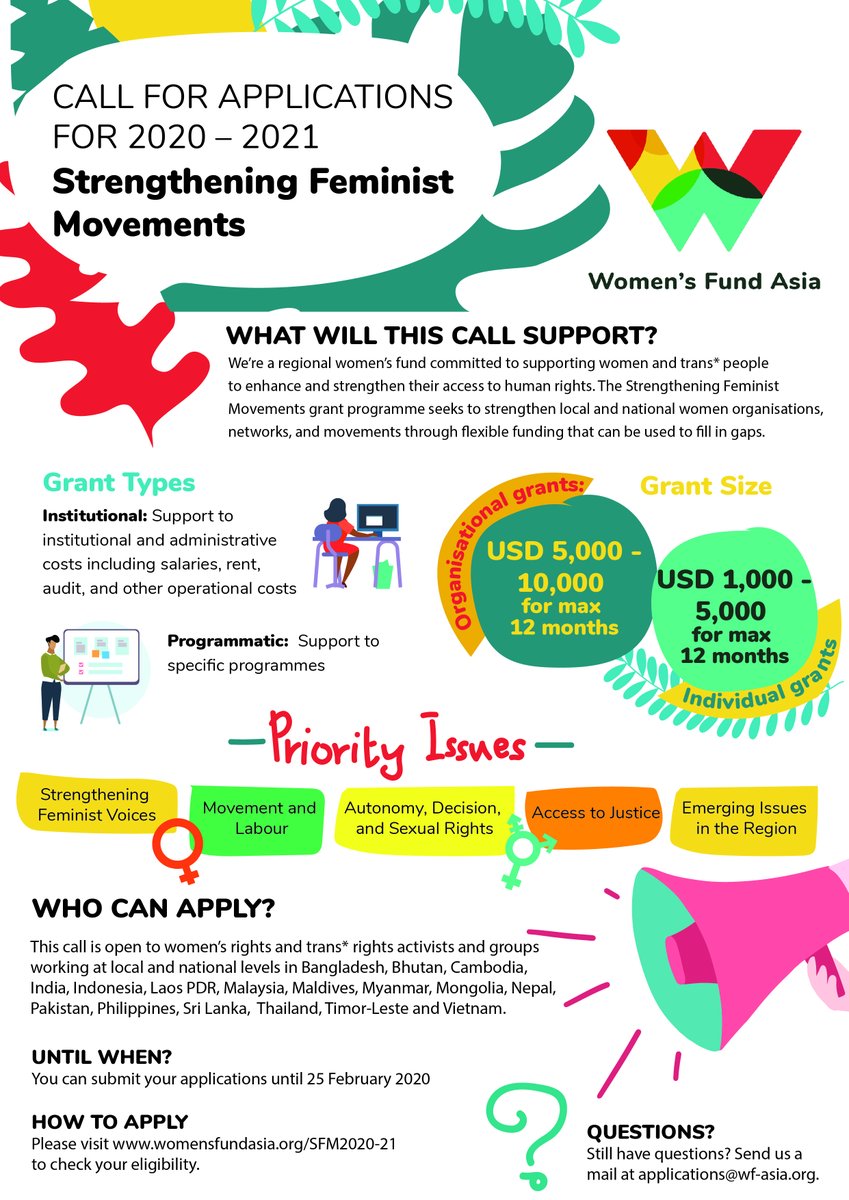 Groups led by women & trans people in #lka #SriLanka - here is a funding opportunity from @WF_Asia. Apply! 

Also open to individuals not affiliated with an organisation 

#FeministOpportunity #FeministFunding #fundingopportunity #Funding #Grants #FeministGrant
