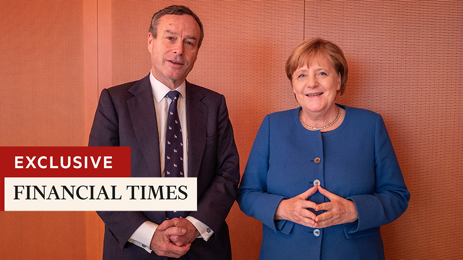 FinancialTimes's tweet photo. The FT’s outgoing editor @lionelbarber sat down with Angela Merkel, chancellor of Germany, to discuss the future of the EU post-Brexit and the rising threat of China. Read it here: https://t.co/H9vXrY5AS4 https://t.co/QFgTTy4tGH