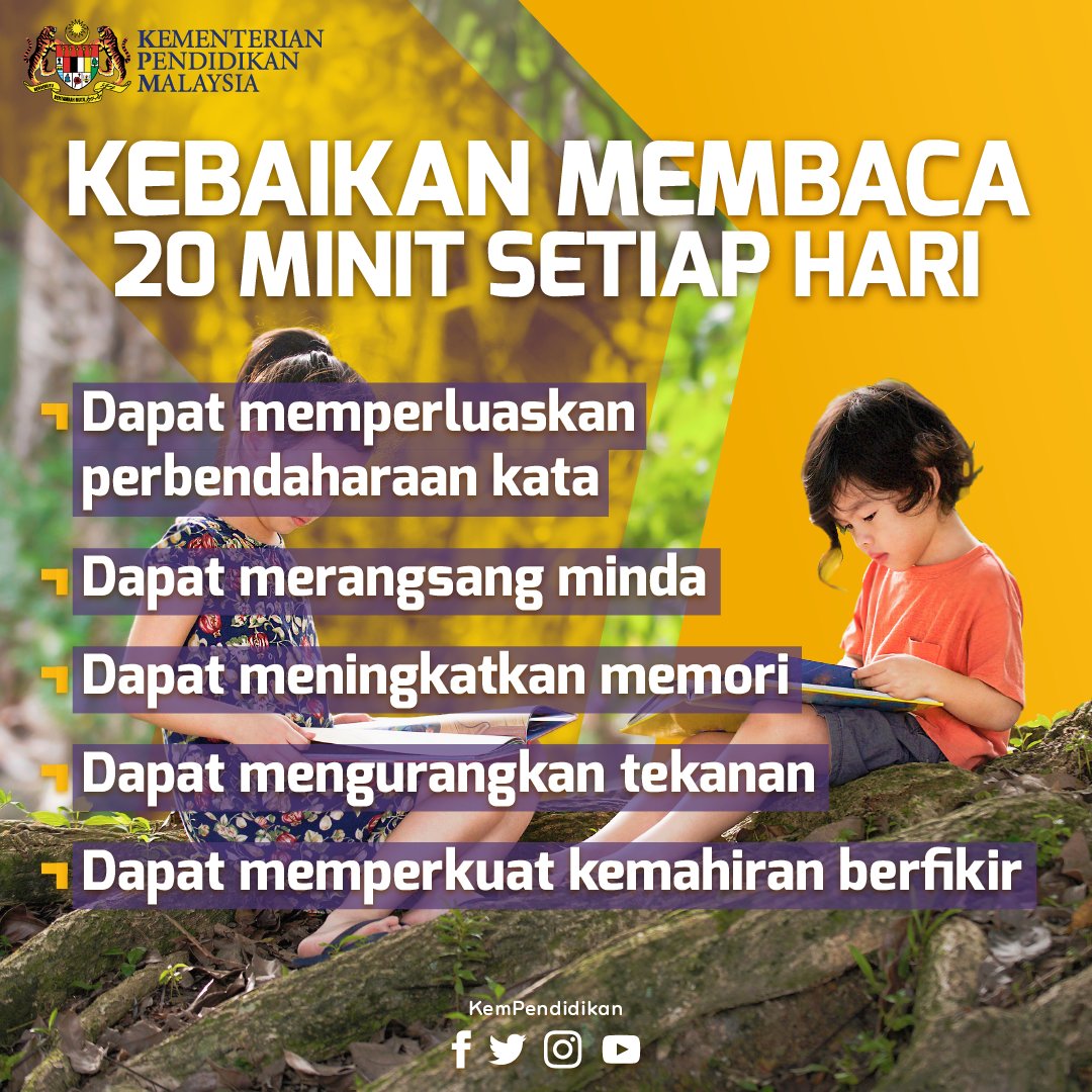 تويتر Kpm على تويتر Bayangkan Kanak Kanak A Meluangkan 20 Minit Dalam Sehari Untuk Membaca Manakala Kanak Kanak B Hanya Membaca Untuk 5 Minit Dalam Sehari Https T Co F1o8g2zbdf