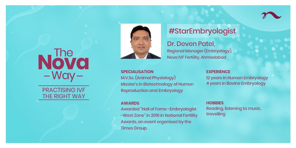 Nova_IVF's tweet photo. Dr. Deven Patel, one of our star embryologists from our pan-Indian pool of fertility experts.

He is the proud winner of the "Hall of Fame- #Embryologist- West Zone" in 2019 in National Fertility Awards, event organised by Times Group. #TheNovaWay #IVFtheRightWay @timesofindia https://t.co/tEIrS31shT