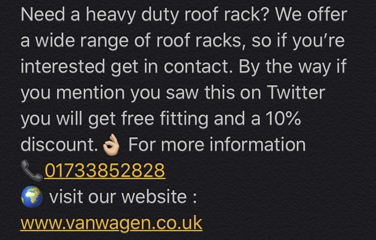 vanwagenuk's tweet photo. #Roofracks #Roofbars #Roofsystems #Rhino #Modularroofrack #Vanrack #Fordcustomroofrack
#Fordtransitroofrack #Mercedessprinterroofrack #Vauxhallcomboroofrack #Peterborough #Onestopshop #Supportlocal
#Volkswagenroofracks #Citroenroofracks #Peugeotroofracks #Renaultroofracks https://t.co/cMwmaouBOo