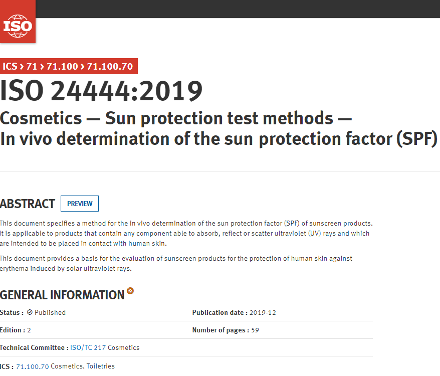 SUNCERT_SAS's tweet photo. Publication of the new ISO 24444:2019 standard for In Vivo SPF assessment!
https://t.co/hRtpF56GPC https://t.co/aaWSZ5iHnT