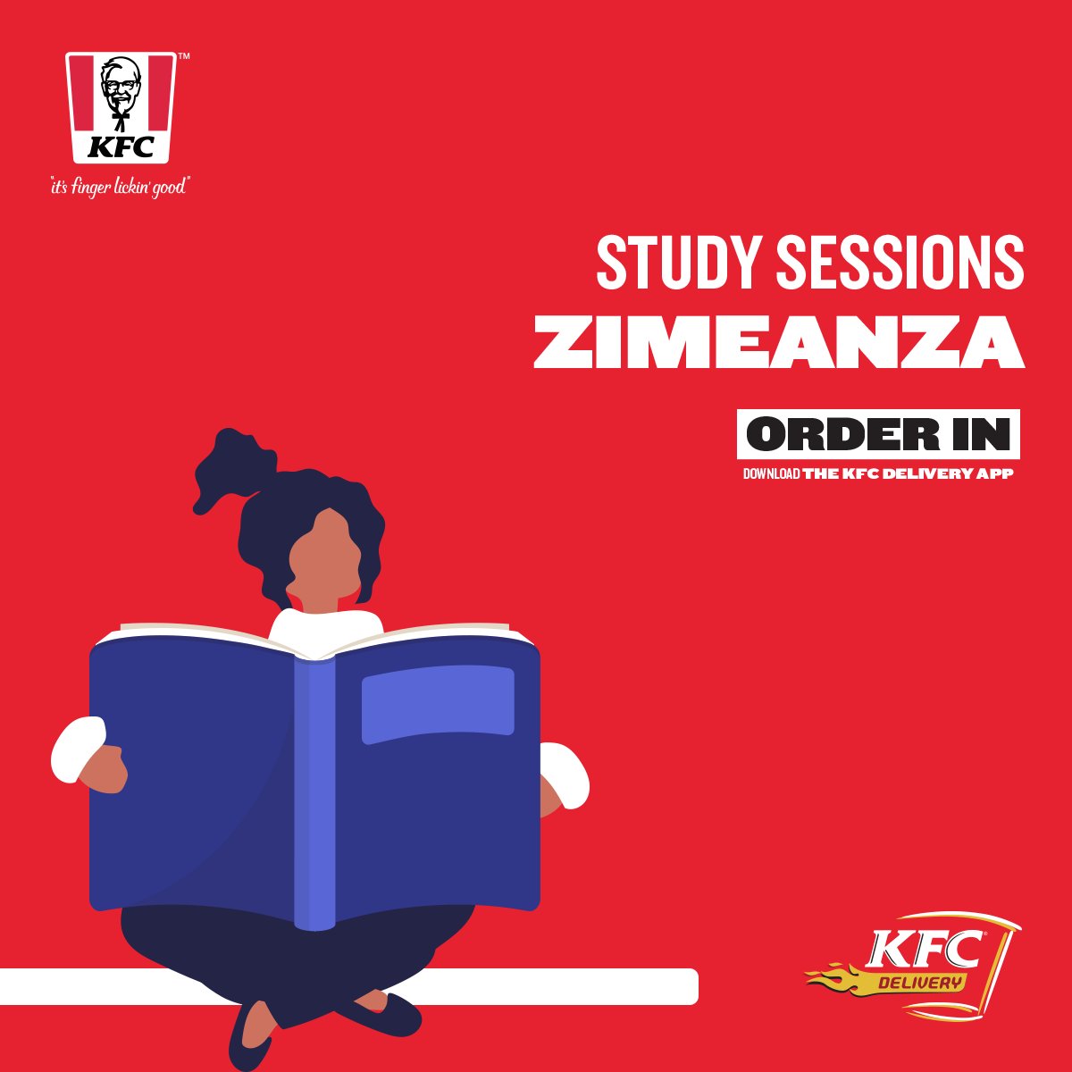 KFCinKenya's tweet photo. Study sessions zimeanza? We know you don’t want any interruptions so we just here to give you a friendly reminder you can order in using the KFC Delivery App. We’ll help you keep at it with a finger lickin good meal. #FestiveDelivery https://t.co/4Kbp0ZOk01