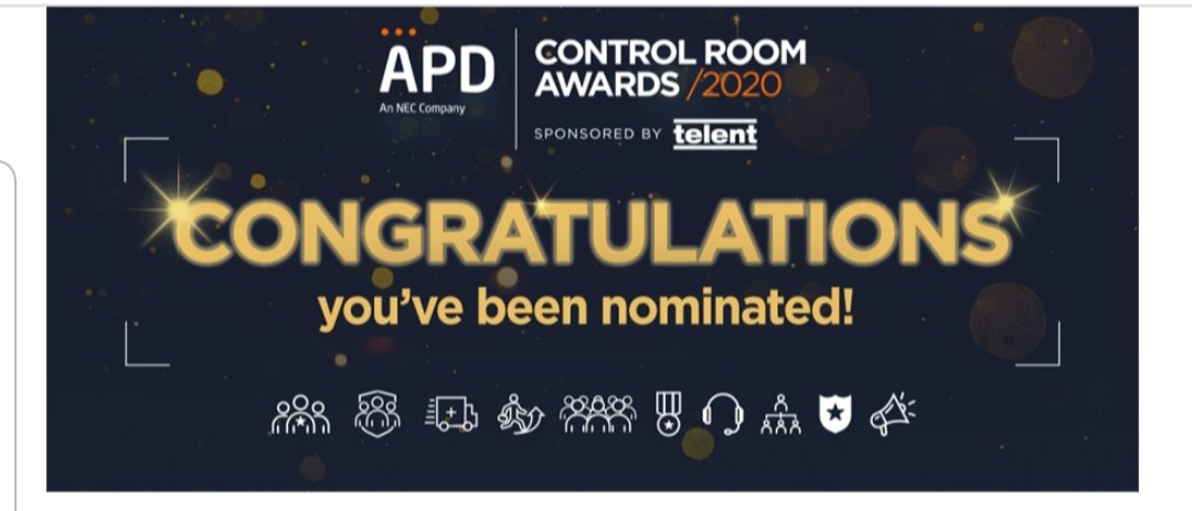 Absolutely made up!

Many thanks to who nominated me and good luck to all nominees. 

Sent a few in for various colleagues so hope they're as happy as I am!

#TeamNWAS #ControlRoomAwards