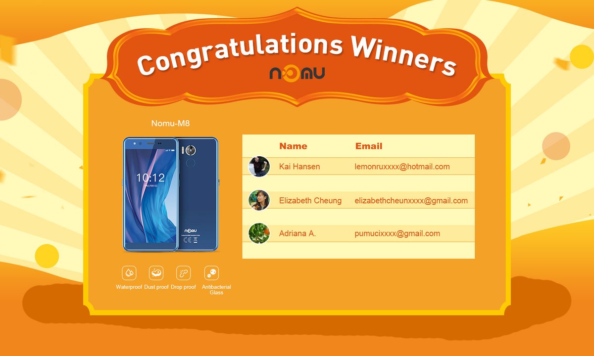 NomuMobile's tweet photo. Congratulations to the winners!!!
Please send your address to mike@nomu.hk with the winning email before 18th January,(Our Spring Festival Vacation start at the afternoon of 18th January)  otherwise, there will be no prizes.
We will send you the prize as soon as possible.😉😉 https://t.co/jzOJCa7PzZ