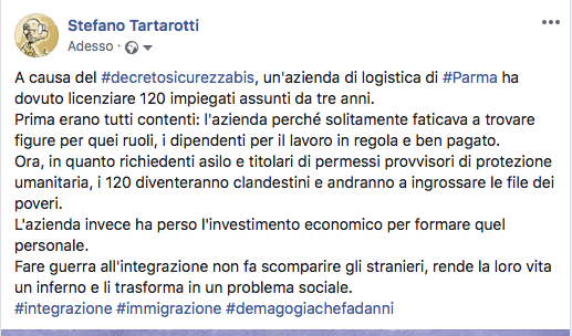 tartaro7's tweet photo. A causa del #DecretoSicurezza , un'azienda logistica di #Parma ha dovuto licenziare 120 impiegati assunti da tre anni.
La guerra all'#integrazione non fa scomparire gli stranieri, rende la loro vita un inferno e li rende un problema sociale.
#immigrazione #demagogiachefadanni https://t.co/Nc4BtAh8ns